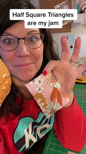 Half Square Triangles tutorial - a bunch needed to get done :) for the mystery quilt! I put the link in my bio to find the ruler! #quilter #sew #quiltersoftiktok #beginnerquilter #quilting #beginnerquiltertip #rileyblakedesigns #sewing #fabric #quilttiktok #beginnersewing