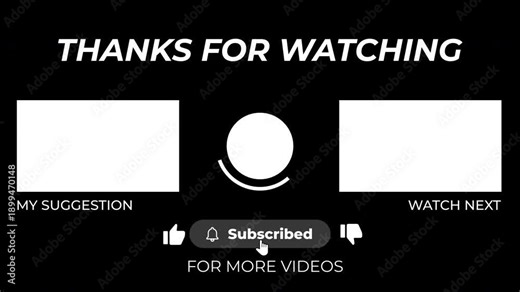 YouTube End Screen Animation with thanks for watching text and cursor animation subscribe, icon like and dislike animation, YouTube Outro Animation Template, Animated End Screen for Youtube