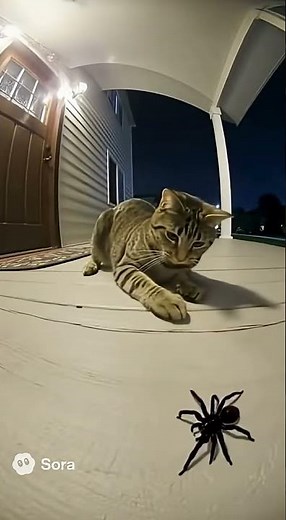 Cat vs Spider (caught on Ring camera)