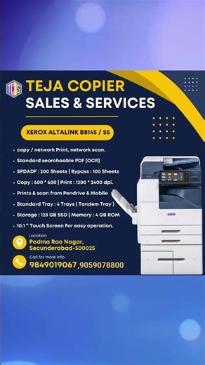 Teja copier sales and services | xerox machines | sales | service | Rental