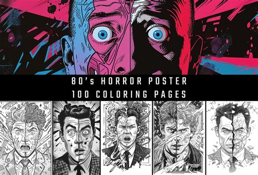 80s Retro Horror Poster Coloring Book | Abstract Grunge (digital Download) - Etsy