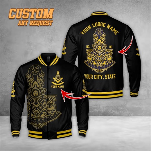 Masonic Custom Baseball Jacket | Square & Compass Design | Personalized Lodge Name and City | Freemason Varsity Gift for Members. - Etsy