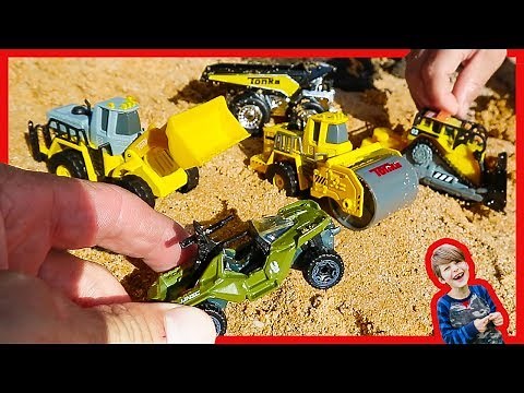 Tonka Little Mighty Machines Toy Unboxing - Trucks Digging in Sand + Hot Wheels