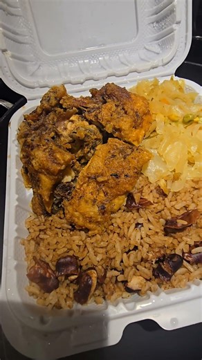 Fried Chicken, Rice & Peas, & Cabbage. The Jerk House, Silver Spring MD www.thejerkhouseeatery.com