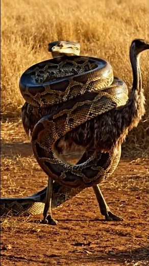 Big Python Attacked Ostrich and Rescued by Team