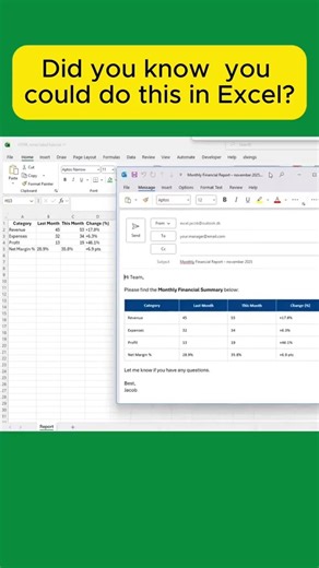 Send Excel tables via email automatically #excel #shorts