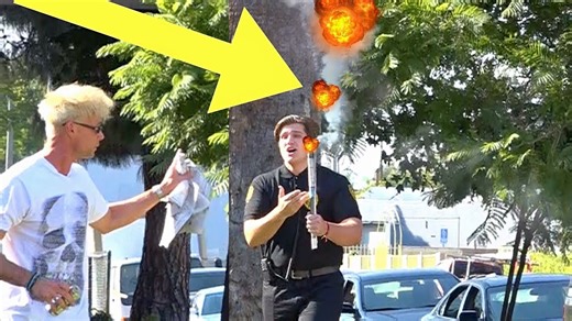 Firework explodes on security guard during magician prank