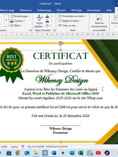 Conception de Certificat de Réussite dans MS Word Tutoriel Facil#vairal_video #education #mswordtutorial #EducatorAward #newdesign #realcreator #graphicdesign #wikencydesign