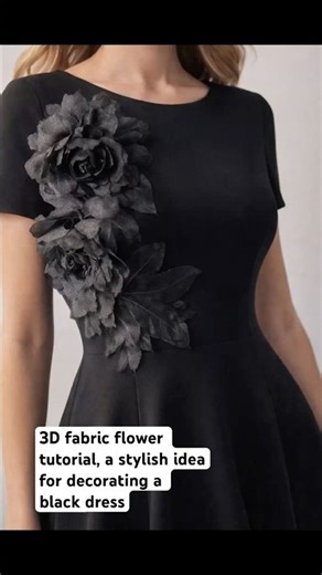 3D fabric flower tutorial, a stylish idea for decorating a black dress