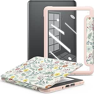 E NET-CASE Case for 7" Kindle Paperwhite 12th Gen 2024 Released & Kindle Colorsoft Signature Edition(1st Gen.2024/2025),Clear Back Shell Durable PU Leather Cover with Auto Sleep Wake,Floral Print