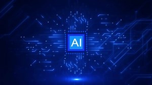 Innovative Advanced AI Chip. Human Robot Hand Futuristic Processor. Artificial Intelligence. data service automated technology. Machine learning Cyberspace Cloud Computing Data. 3D Illustration