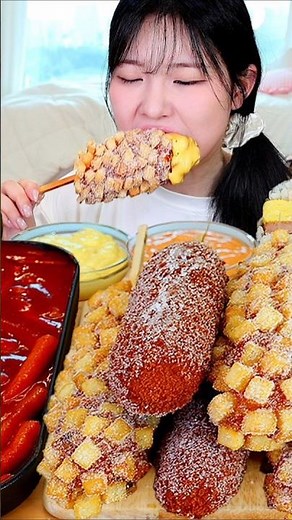 ASMR Spicy Tteokbokki & Mozzarella Cheese Corn Dogs | Spam & Kimbap Mukbang