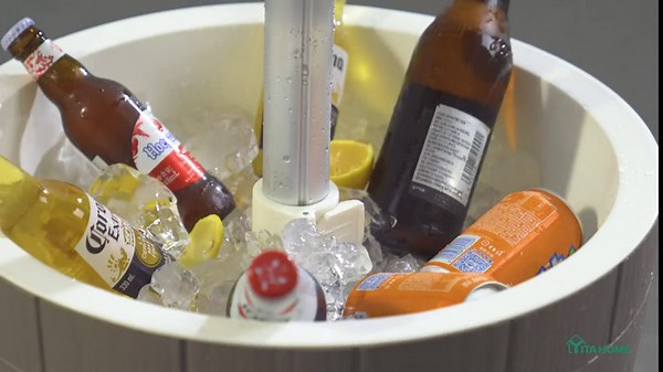 YITAHOME Cooler Table Outdoor,3-in-1 Height Adjustable Cooler Side Table,9.8 Gallon Patio Cooler with Drainage Plug for Deck Pool Party, Black