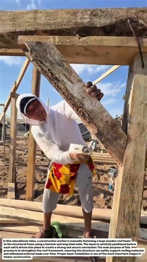Amazing Traditional Roof Beam Installation! Manual Timber Framing with Hammer and Nails.