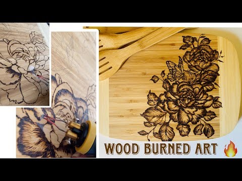 Pyrography | Floral Pattern on Bamboo Cutting/Serving Board | Pyrography | Wood Burnt Art 🔥💨🪵