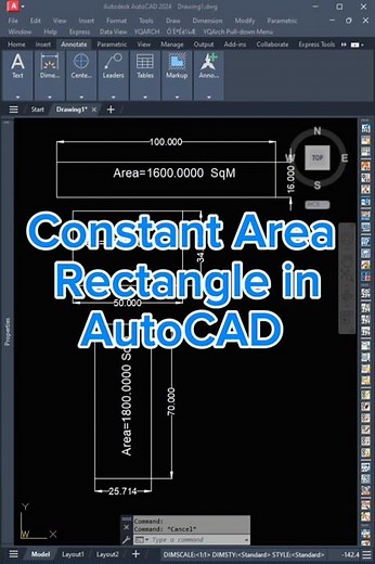 AutoCAD Secret Trick: Draw a FIXED AREA Rectangle in Seconds! 🤯📐 #autocad #tutorial