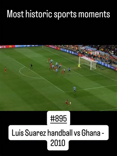 In the quarterfinal of the 2010 #FIFA World Cup, Luis #Suárez blocked a goal-bound header from #Ghana with his hands on the goal line in the final seconds of extra time. He was sent off, and Ghana were awarded a penalty, which #Asamoah Gyan missed. The match went to a penalty shootout, where Uruguay advanced. A decisive and controversial moment in World Cup history that prevented Ghana being the first African nation to advance to the WC semifinals.