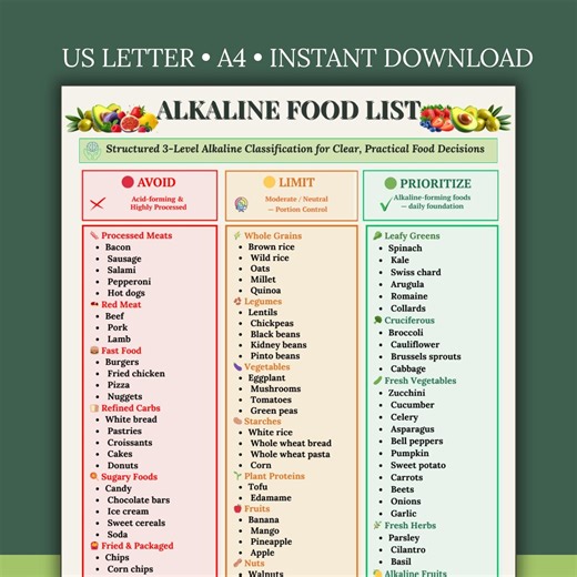 Alkaline Food List Printable PDF | Eat Limit Avoid Chart | Clean Foods Guide | Kitchen Wall Chart | Instant Download - Etsy