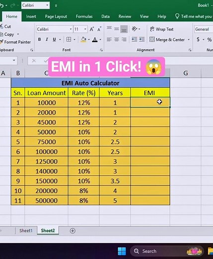 Excel EMI Auto Calculator 💰 | PMT Function Explained in Seconds #tipsandtricks #excelformula