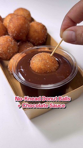 No-Knead Donut Balls with Chocolate Sauce Recipe