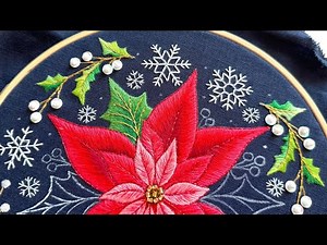 Poinsettia Leaves 🌺 EMBROIDERY TUTORIAL for Stitching Club 🎄 Christmas Stitch-Along ✂️ Day 5