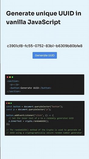 How to Generate UUID in Vanilla JavaScript #coding #webdevelopment #html #css #webdevelopment