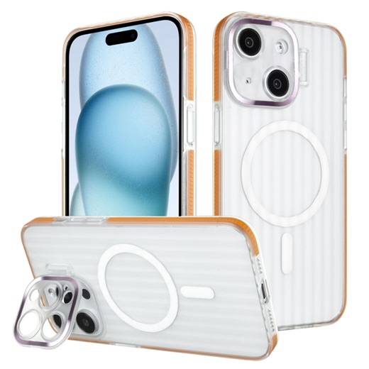 [$3.31] For iPhone 15 Color Edge Lens Holder MagSafe Magnetic Phone Case(Orange)