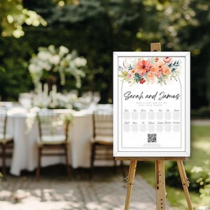 Floral Wedding Seating Chart With QR Code: Rose Gold Template (canva, Instant Download) - Etsy