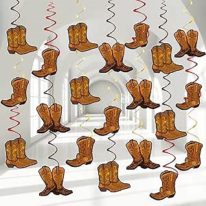 60 PCS West Cowboy Themed Party Hanging Swirls Wild Western Hanging Decorations Western Cowboy Boot Banner for Baby Shower Birthday Party Ceiling Decorations Supplies