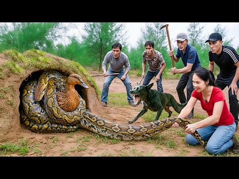 Harvesting Giant python weighing over 1000kg & Go To Market Sell - Rescuing a duck from giant python