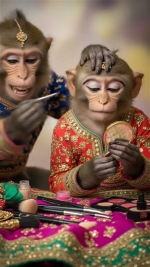 🐒 Funny Monkey Doing Makeup 😂 | Cute Monkey Makeup Video #Shorts