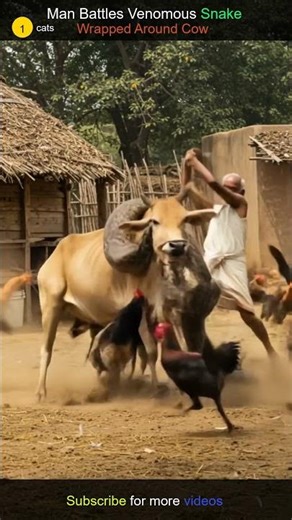 Man Battles Venomous Snake Wrapped Around Cow! #rurallife #villagelife #snake #