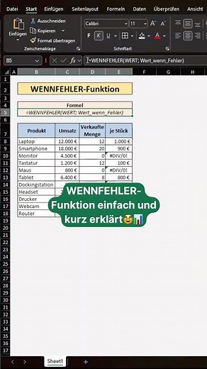 Excel-Fehler in Sekunden beheben (WENNFEHLER erklärt)🥸📊 #excel #wennfehler