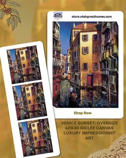 VENICE SUNSET: OVERSIZE 40X30 GICLÉE CANVAS LUXURY IMPRESSIONIST ART