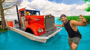 Floating semi truck swamp challenge: Rookie vs pro