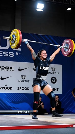 American Fitness Woman Locks Out Massive Overhead Lift Like a Beast! 💪🇺🇸 #Weightlifting #TeamUSA