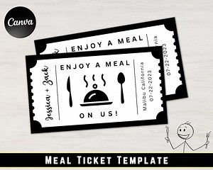 Meal Ticket Template, Minimal Wedding Drink Voucher, Printable Meal Template, Meal Tickets for Wedding or Event, Canva Template - Etsy