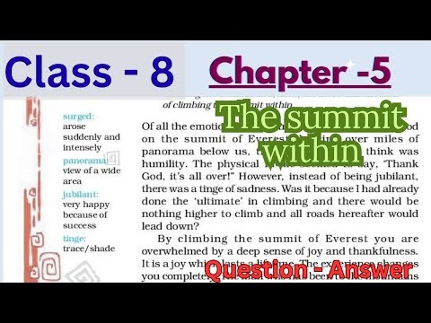 Class 8 English chapter 5 The summit within | कक्षा 8 अंग्रेजी पाठ 5 | Question - Answer