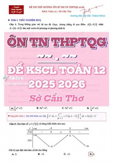 💭 [TOÁN 12] [SLIDE] Sở Cần Thơ ⚙ Chữa đề KSCL TN THPTQG 2026