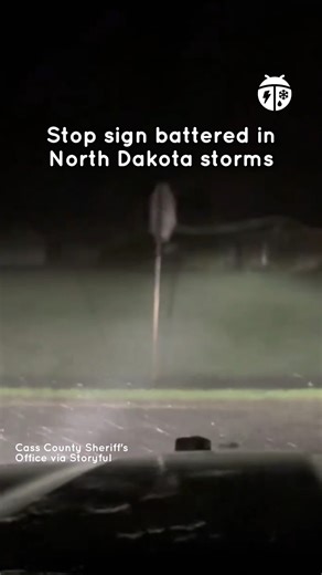 11K views · 118 reactions | Wind gusts up to 70 mph tore through southeast North Dakota early Friday. Cass County deputies captured the moment heavy rain and wind rattled a stop sign in Davenport, with reports of fallen trees and downed power lines across the area. | WeatherBug | Facebook