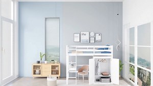 Watch Twin loft bed with desk and wardrobe white on Amazon Live