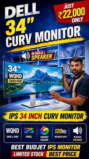 Dell 34” Curved IPS Monitor Just ₹22,000/Best Budget Ultrawide Monitor 2026! #dellmonitor #34inch