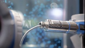 Technical installations for the industrial application of hydrogen set up as demonstrators at a trade fair, blue gas bubbles in background