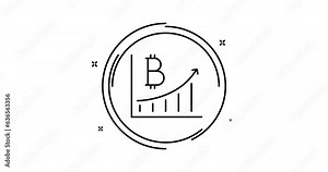 bitcoin growth chart animated outline icon on white background. bitcoin growth chart rotation appearance 4k video animation for web, mobile and ui design