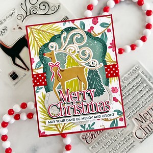 Comment Inspiration for a link to the blog post with detailed instructions on how to create this card and all the supplies used. Create a Merry & Bright Christmas card using our delightful Deerest Blessings stamps and dies. Our designer Brenda Noelke @mypapercutcteations works her magic once again with stencils, dies, and stamps, each perfectly selected for the holidays. | Papertrey Ink