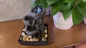 Tabletop Fountain Indoor Waterfall Meditation Fountain Like Layers of Rock Desktop Water Feature Includes Many Natural River Rock LED Lights Rolling Decorative Bubble Balls