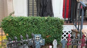 Halloween decorations at home Witches hung on the porch Introducing Pumpkin Skeletons, Bones and Hanged Men Canada Vancouver Private Halloween Celebrations scary frightening Homemade dolls hang around
