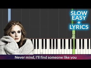 Adele - Someone Like You SLOW EASY Piano Tutorial + Lyrics