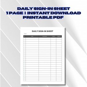 Printable Daily Sign-in Sheet, Workplace Template (PDF) - Etsy