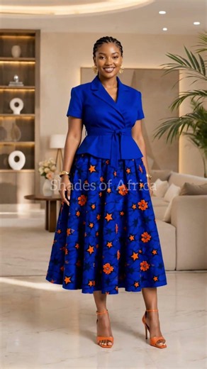 Royal Blue Ankara Co-ord Set That Turns Heads 🔥 | African Print Midi Skirt + Blazer Wrap Top Styling